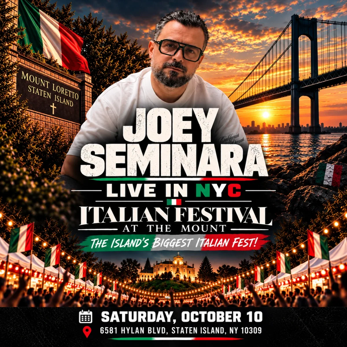 Joey Seminara live at Italian Festival at the Mount, Saturday October 10, 2026. 6581 Hylan Boulevard, Staten Island, New York 10309.
